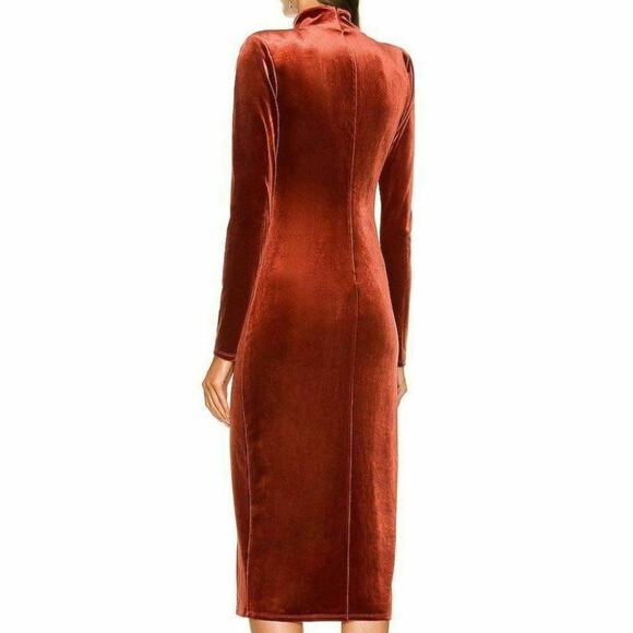 Michael Costello x REVOLVE Yuri Midi Dress Women's XXS Long Sleeve Velvet Rust - Picture 2 of 12